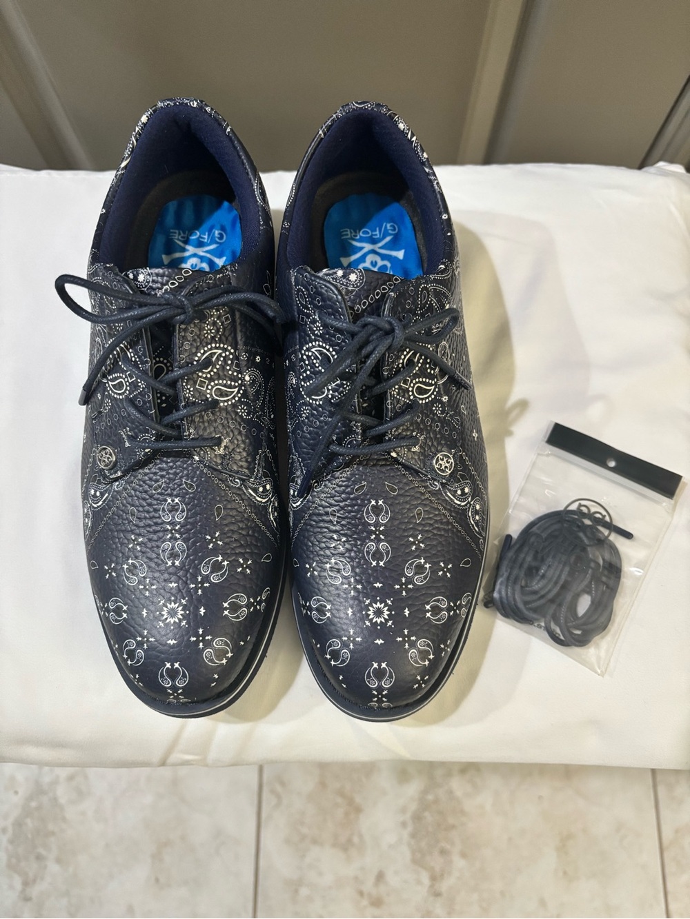 G/FORE Navy Bandana-Print Athletic Golf Shoes